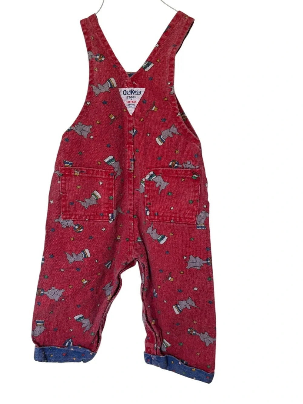 Vintage Oshkosh Vestbak Denim Overalls 18 Month Red USA Elephants Circus